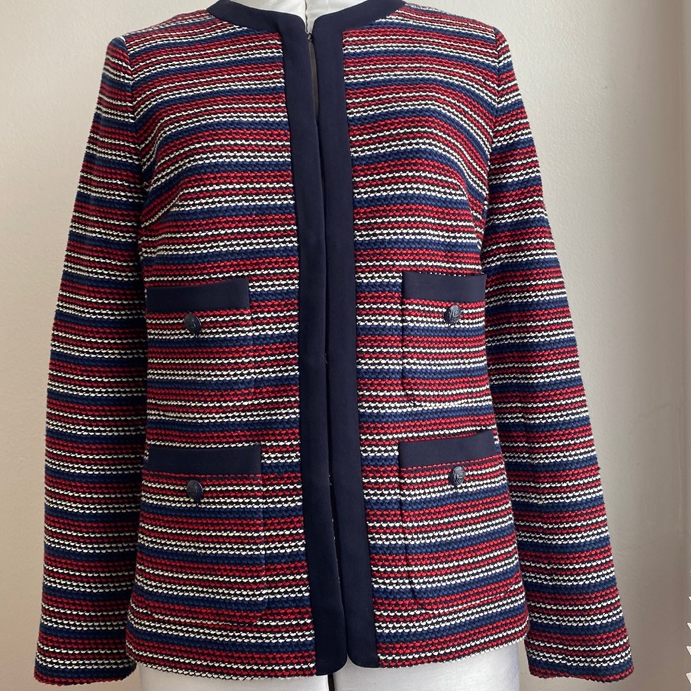 Patriotic Blue and White Stripes Blazer Size XS Talbots